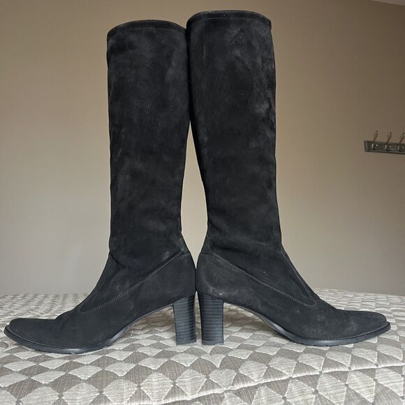 Peter Kaiser Black Suede Stretch Heeled Tall Pull On Boots UK 6.5 US 9 - Picture 16 of 16